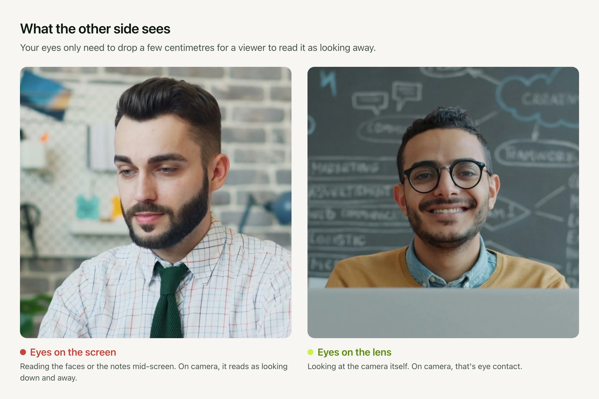 Two photos side by side. On the left, a man looks down at his laptop screen. On the right, a man looks straight into the camera.