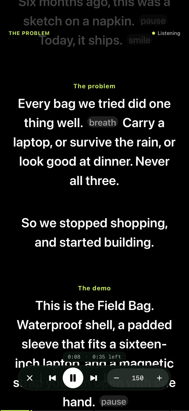 Avocado on iPhone following the reader's voice
