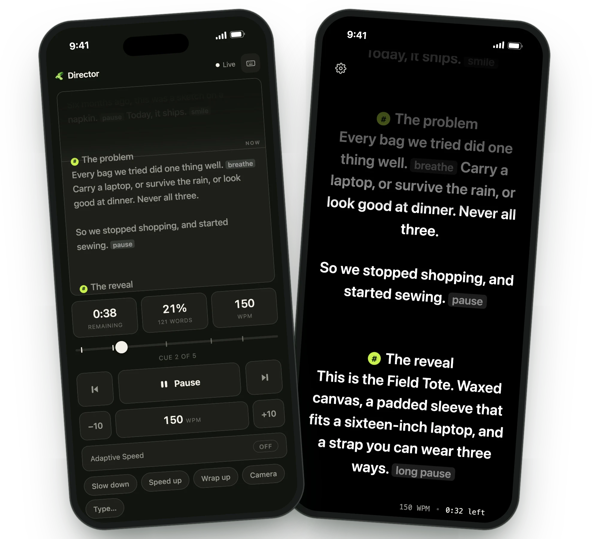 The Director remote and the Teleprompter Viewer on two phones